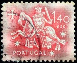 Selo postal de Portugal de1953 King Diniz 1$40 U