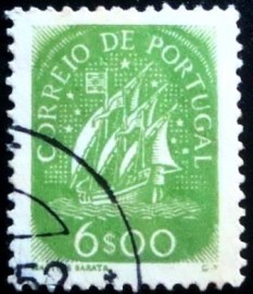 Selo postal de Portugal de 1949 Caravel 6$ - 747