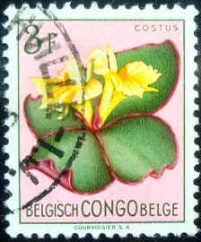 Selo postal do Congo Belga de 1952 Costus spectabilis