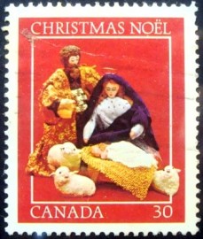 Selo postal do Canadá de 1982 Mary Joseph and Baby Jesus