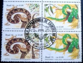 Quadra de selos postais do Brasil de 1991 Instituto Butantã MG