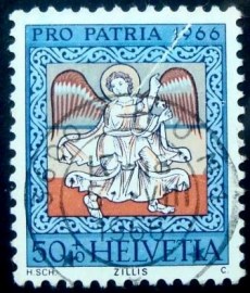 Selo postal da Suíça de 1966 The angel showing