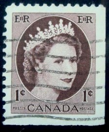 Selo postal do Canadá de 1956 Queen Elizabeth II 1¢