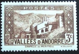 Selo postal da Andorra Francesa de 1932 Church of Meritxell 3