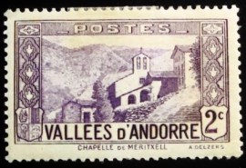 Selo postal da Andorra Francesa de 1932 Church of Meritxell 2