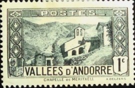 Selo postal da Andorra Francesa de 1932 Church of Meritxell