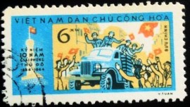 Selo postal do Vietnã de 1964 Welcoming liberators
