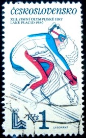 Selo postal da Tchecoslováquia de 1980 Downhill skiing