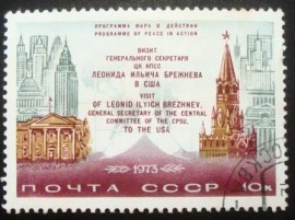 Selo postal da União Soviética de 1973 Brezhnev's Visit to USA