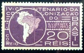 Selo postal do Brasil de 1932 4º Centenário da Colonização 20