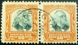 Par de selos postais oficiais de 1906 Afonso Penna 50 rs