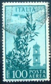 Selo postal da Itália de 1955 Aircraft over Rome