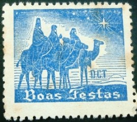 Selo Fecho Brasil de 1946 DCT Boas Festas Azul N