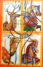 Quadra de selos postais dos Estados Unidos de 1988 CAROUSEL ANIMAL