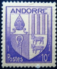 Selo postal de Andorra Francesa de 1944 Coat os Arms 10