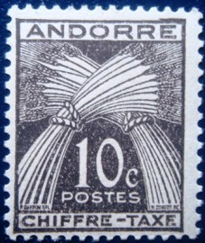 Selo postal de Andorra de 1943 Cornsheaf 10