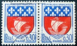 Par horizontal de selos postais da França de 1965 Paris H