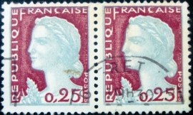 Par horizontal de selos postais da França de 1960 Marianne 025