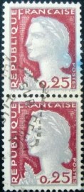 Par de selos postais da França de 1960 Marianne 025 V