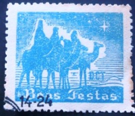 Selo Fecho de 1946 Boas Festas Azul