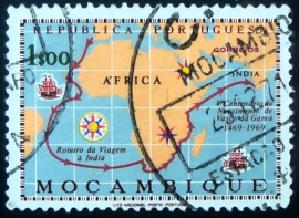 Selo postal de Moçambique de 1969 Travel Route to India