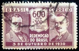 Selo postal do Brasil de 1931 Getúliio Vargas e João Pessoa 600+300 U