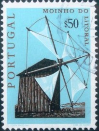 Selo postal de Portugal de 1971 Coastal Windmill