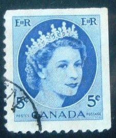 Selo postal do Canadá de 1954 Queen Elizabeth II 5c Fro