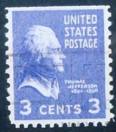 Selo postal dos Estados Unidos de 1938 Thomas Jefferson Eo