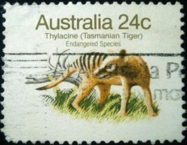 Selo postal da Austrália de 1981 Thylacine