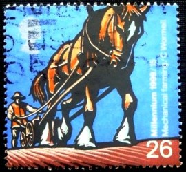 Selo postal do Reino Unido de 1999 Horse-drawn Rotary Seed Drill