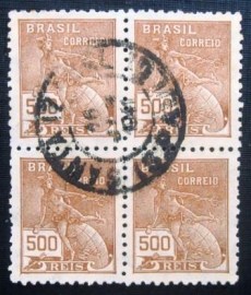 Quadra de selos postais do Brasil 1937 Globo 500