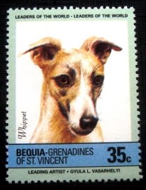 Selo postal de Bequia de 1985 Whippet