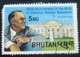 Selo postal do Butão de 1982 FDR and White House