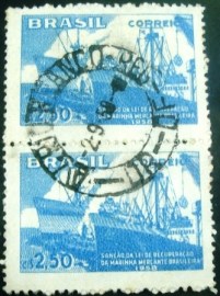 Par de selos postais do Brasil de 1958 Marinha Mercante - C 419 U V