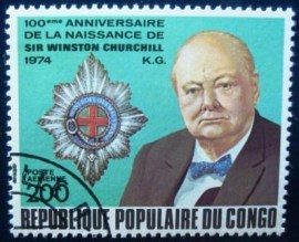 Selo postal da Rep. Popular do Congo de 1974 Selo Winston Churchill