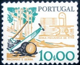 Selo postal de Portugal de 1979 Axe saw and mechanical saw - 1430 U