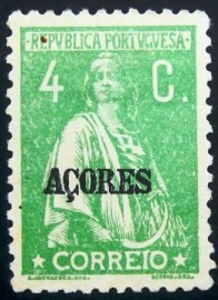 Selo postal de Açores de 1919 Ceres Issue of Portugal Overprinted in Black or Carmine 4c