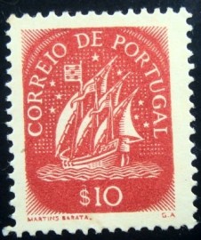 Selo postal de Portugal de 1943 Caravel $10