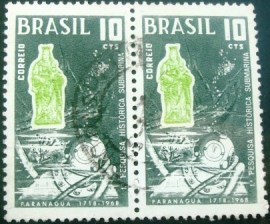 Par de selos postais do Brasil de 1968 Pesquisa Submarina