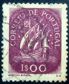 Selo postal de Portugal de 1948 Caravel 1$00