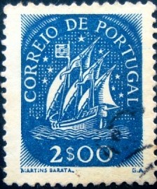 Selo postal de Portugal de 1949 Caravel 2$
