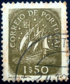 Selo postal de Portugal de 1949 Caravel 1$50