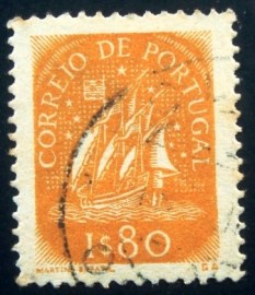 Selo postal de Portugal de 1949 Caravel 1$80