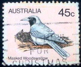 Selo postal da Austrália de 1980 Masked Woodswallow