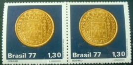 Par de selos do Brasil de 1977 Dobrão