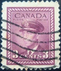 Selo postal do Canadá de 1943 King George VI War 3c