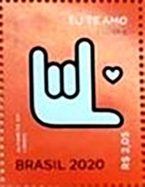 Selo postal do Brasil de 2020 Eu te Amo em Libras