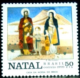 Selo postal do Brasil  de 1970 A Sagrada Família