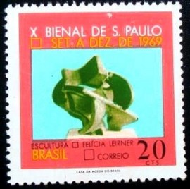 Selo postal do Brasil de 1969 Escultura Felícia Leirner